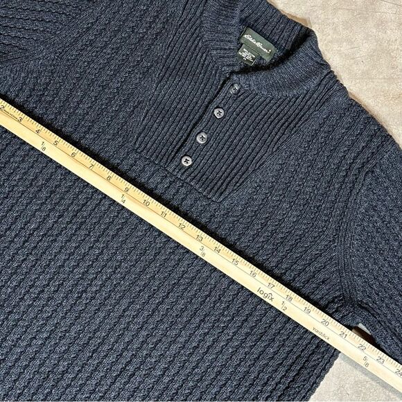 Eddie Bauer Sweater 100% Cotton Heavy Knit Henley Mens Medium - Picture 6 of 9